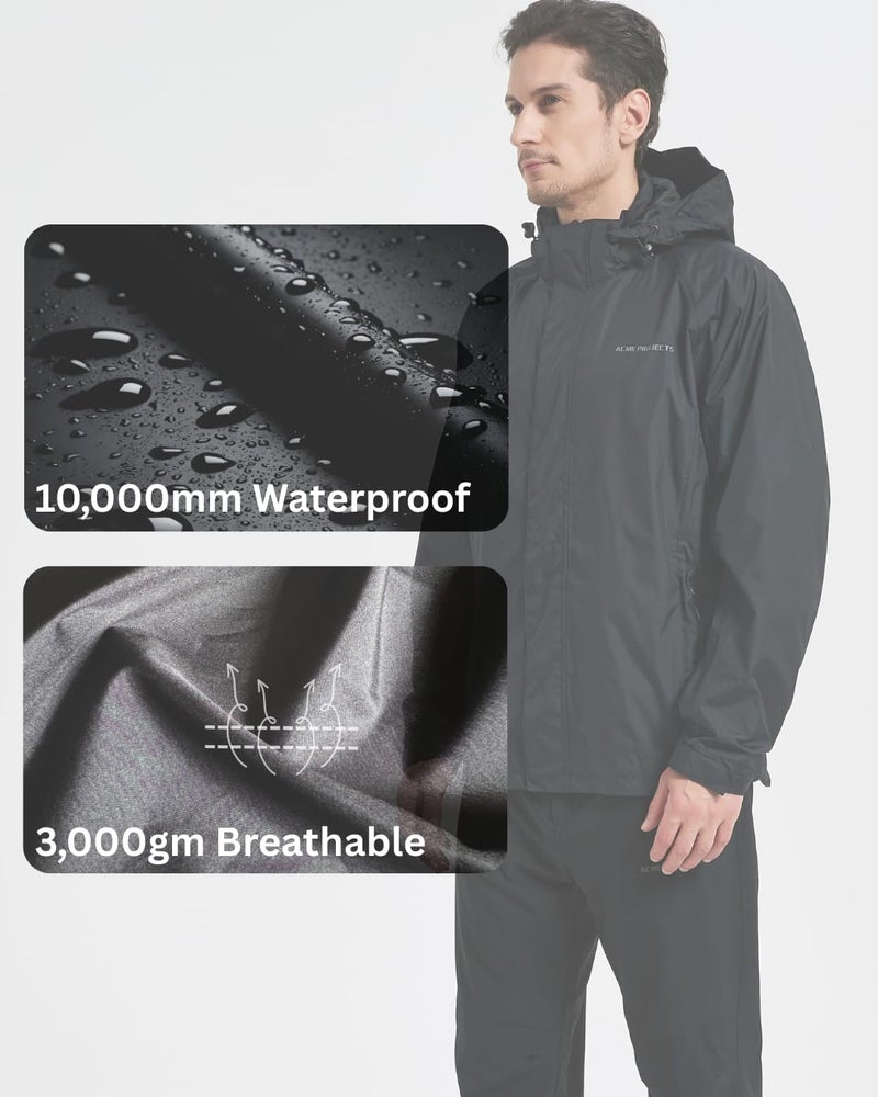 Acme Projects Men's Rain Suit (Jacket + Pants), 100% Waterproof, Breathable, Taped Seam, 10000mm/3000gm, YKK Zipper (as1, alpha, xx_l, regular, regular, Grey) - Image 2